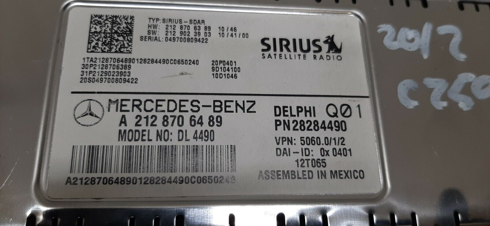 2012-2014 Mercedes C250 C300 C350 Satellite Radio Receiver Module Oem